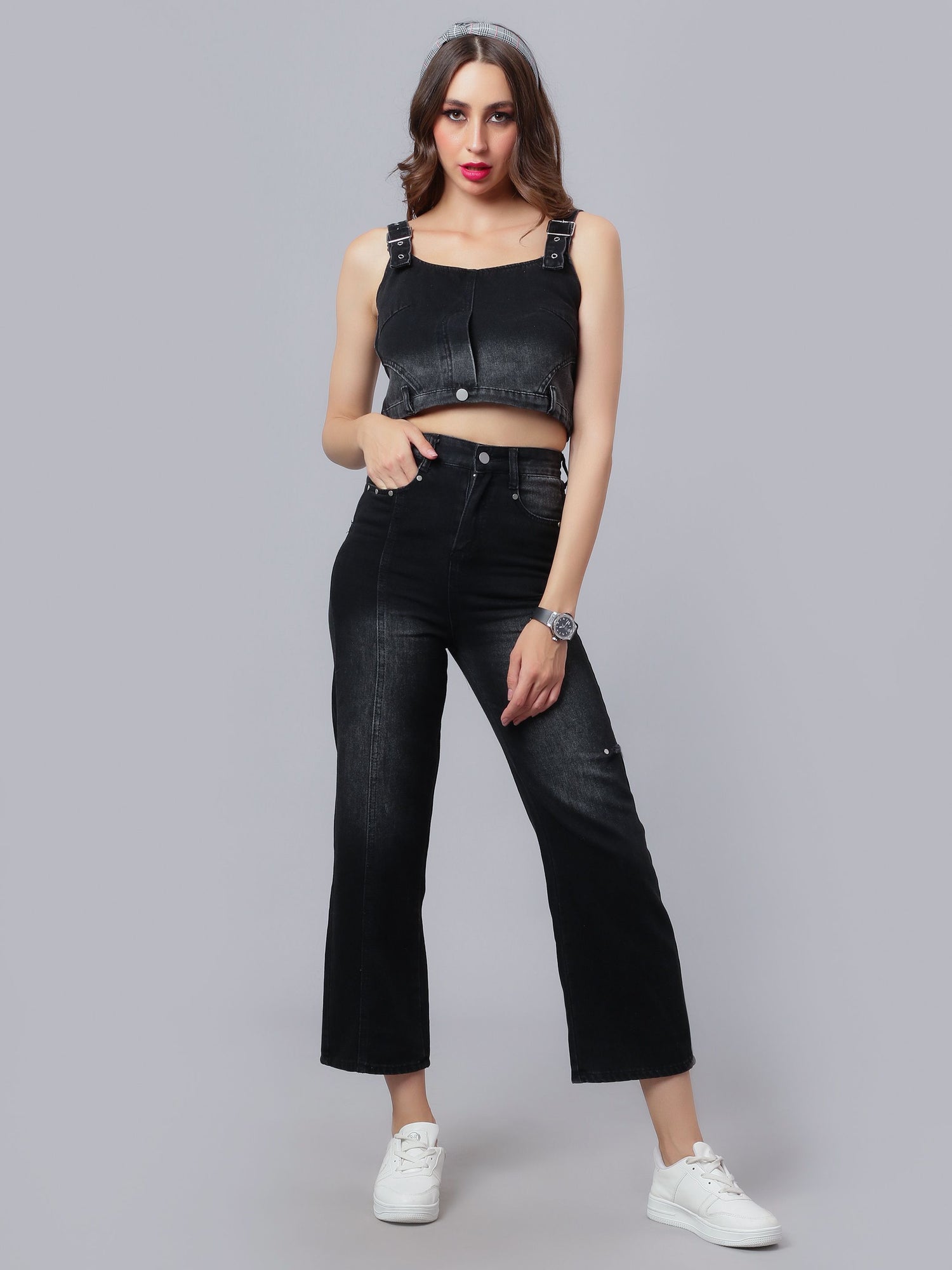 Denim Crop Pant Set