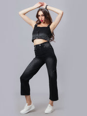Denim Crop Pant Set