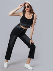 Denim Crop Pant Set