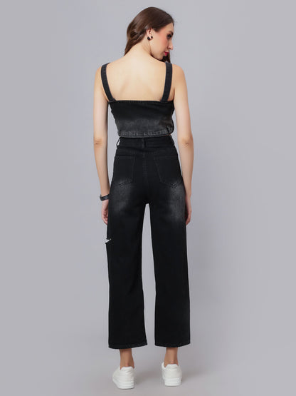 Denim Crop Pant Set