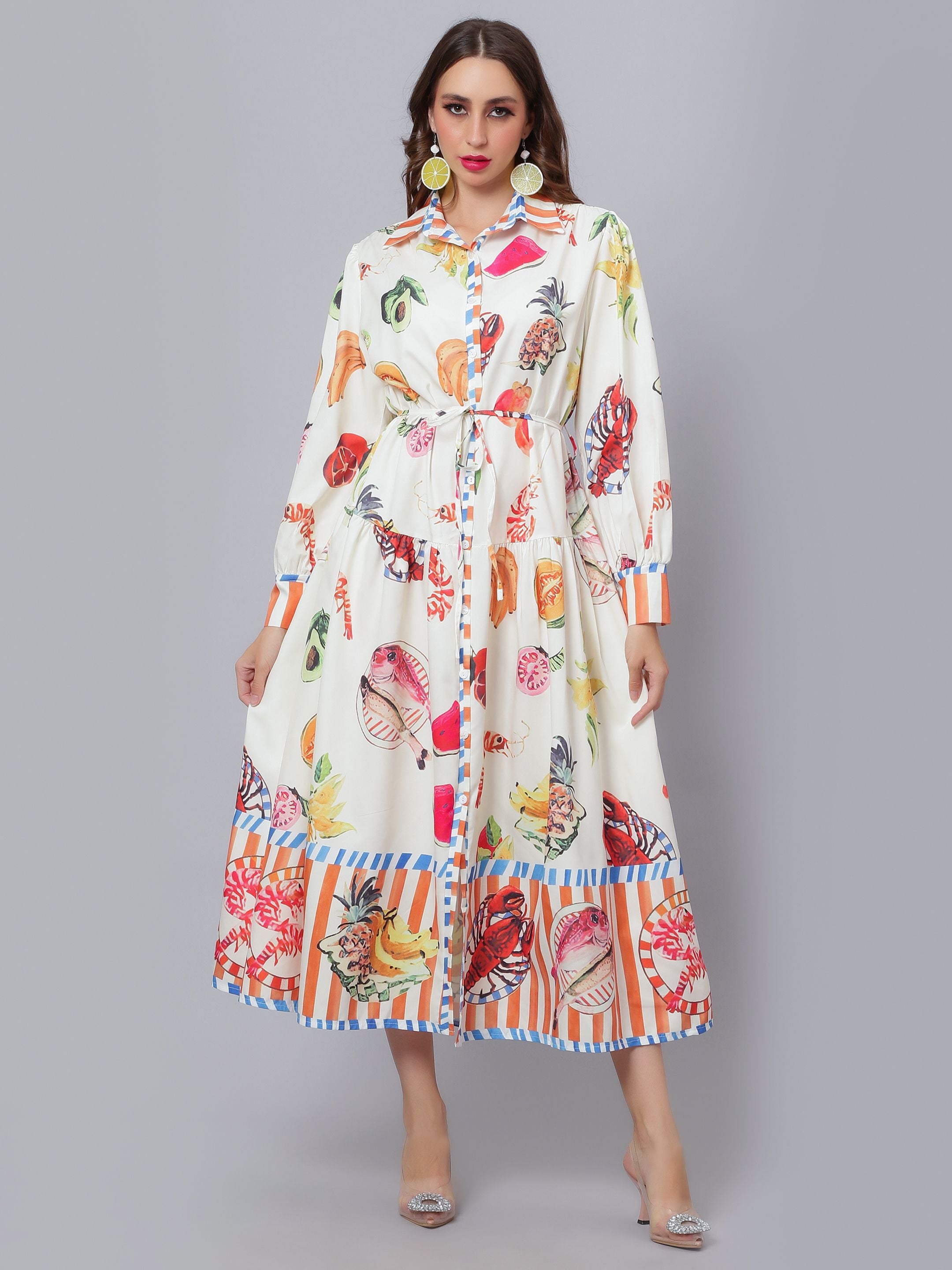 Tropical Fruit Printed Midi Dress