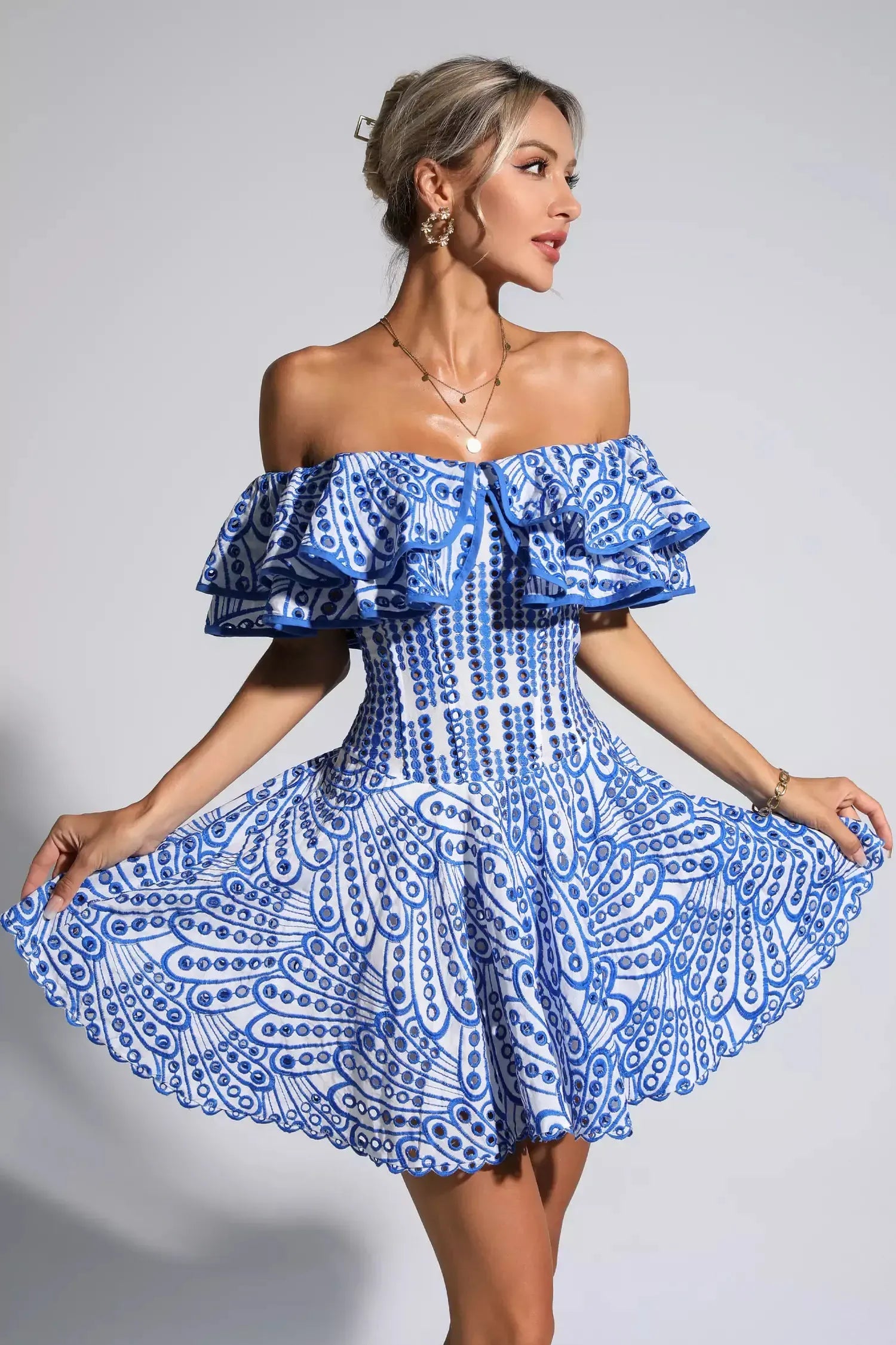 Cutout Ruffle Mini Dress