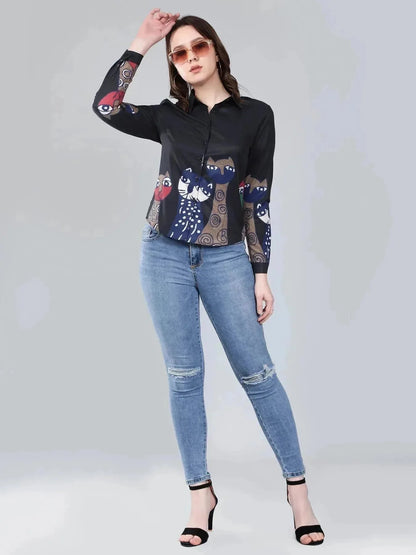 Cartoon Cat Printed Shirt