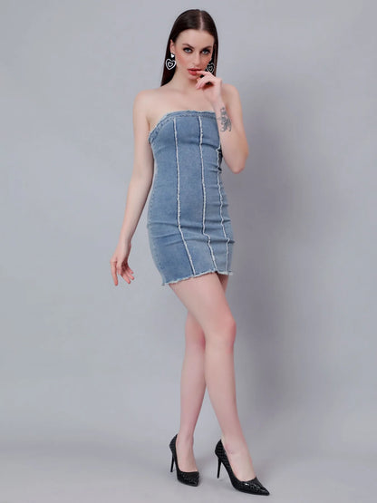 Frayed Denim Bodycon Dress