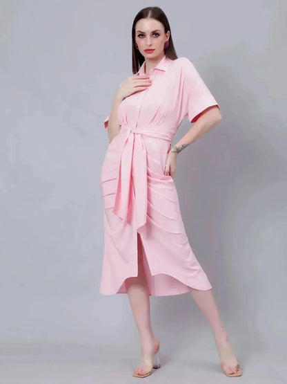 Cinched Waist Belted Shirt Dress