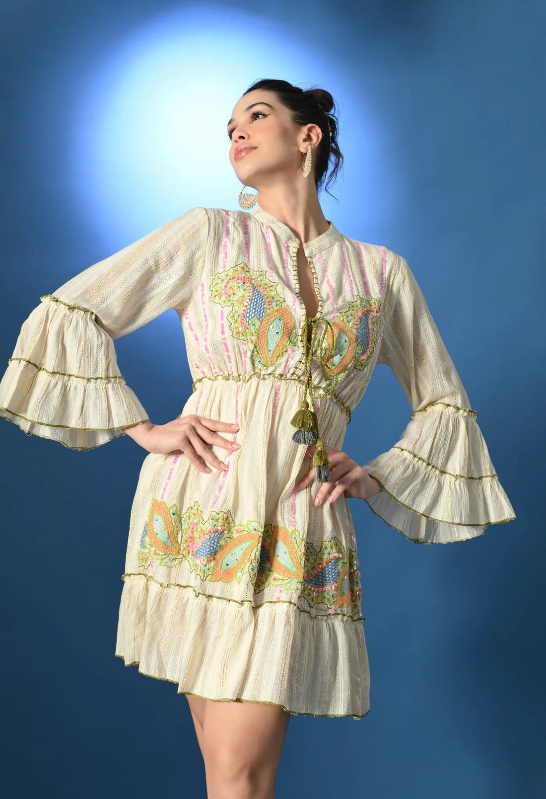 Olive Paisley Charm Short Dress