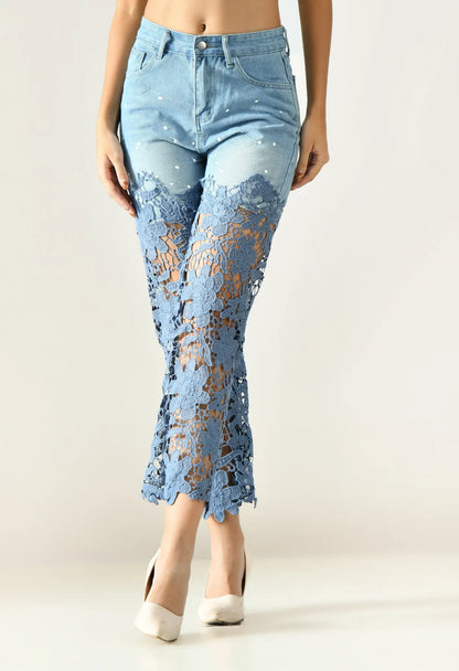 Artistic Lace Denim Jeans