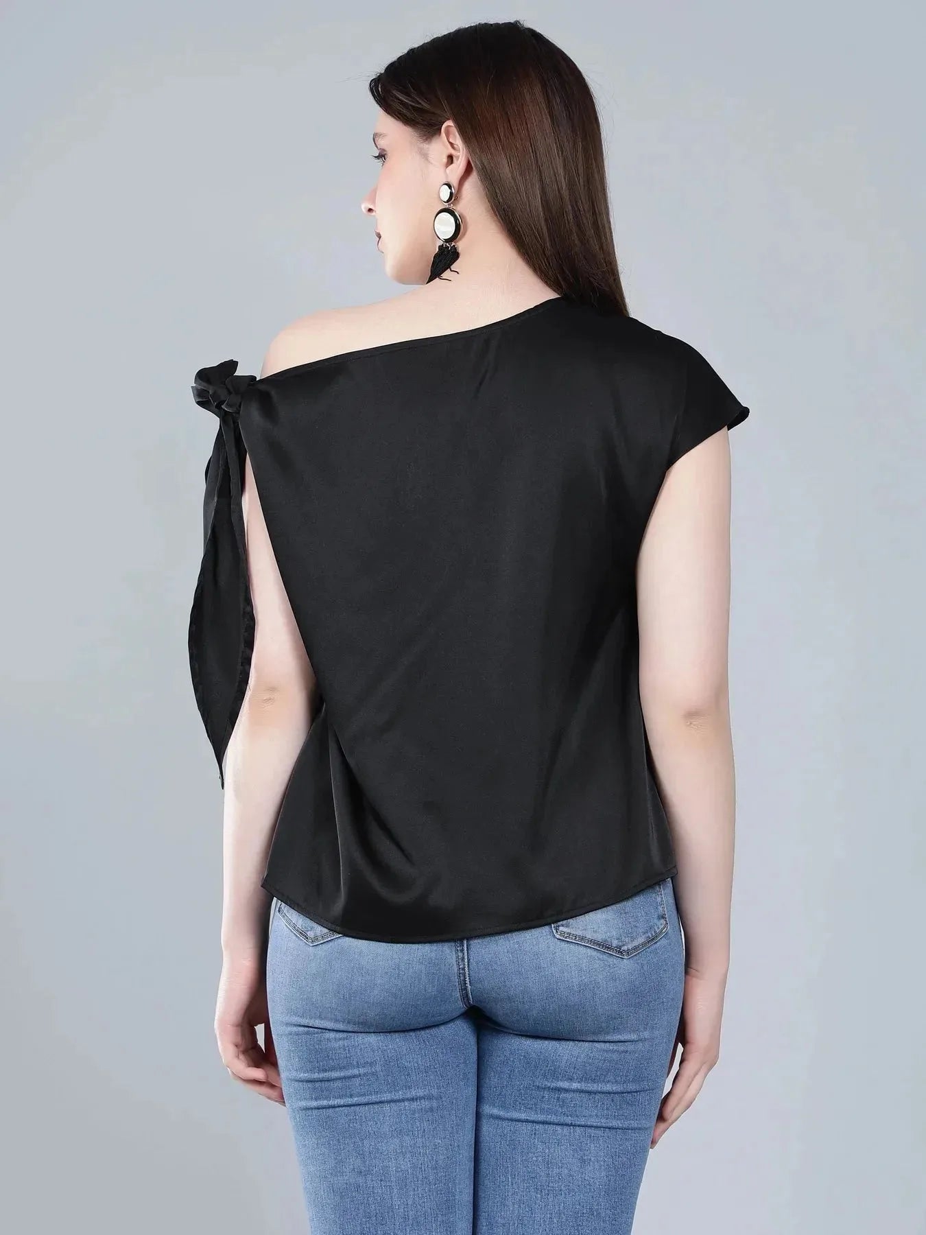 Tie Shoulder Satin Blouse