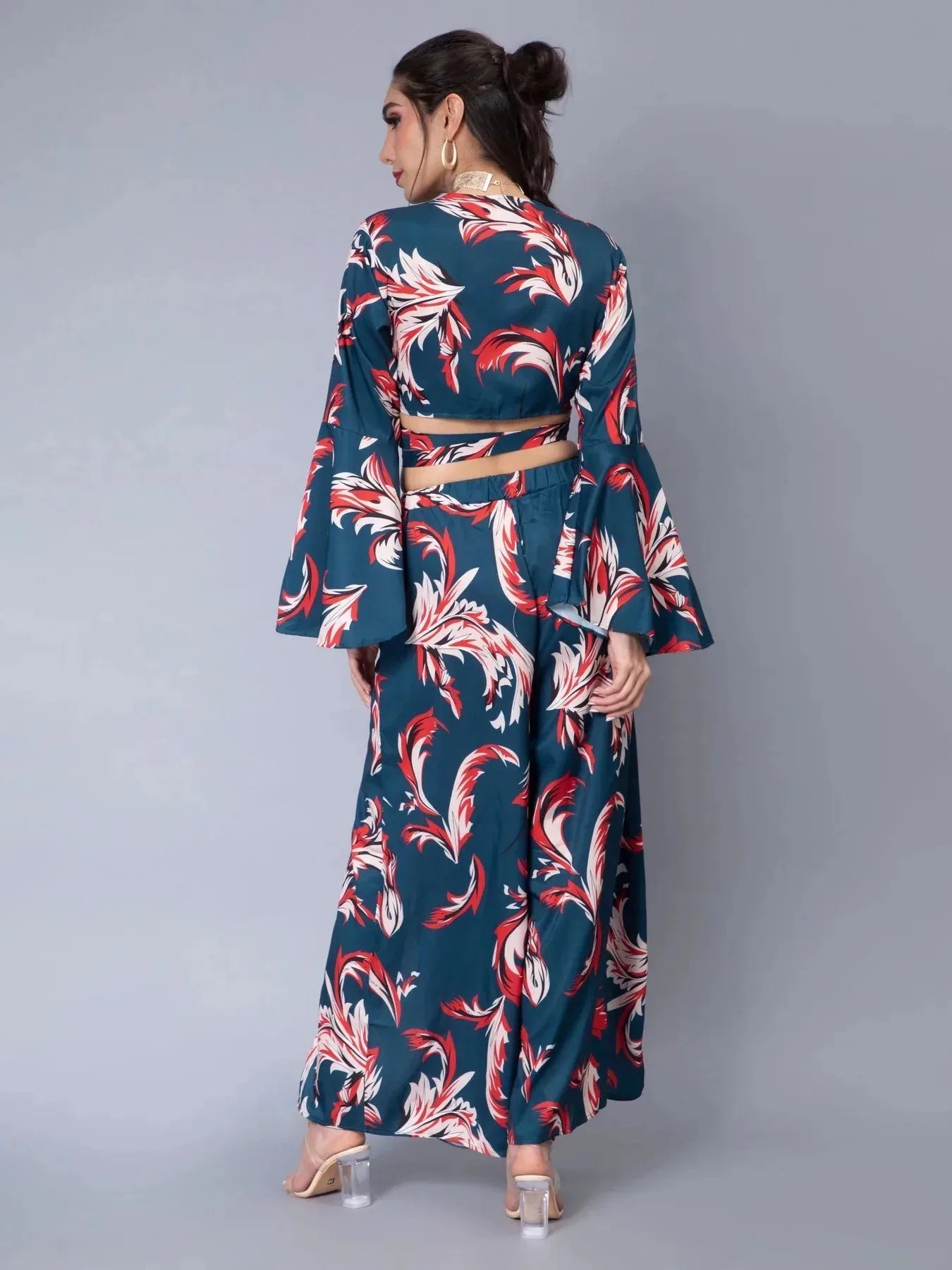 Tie Belt Wrap Top With Pants Set