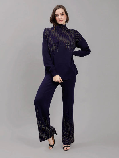 Metallic Rhinestone Knitted Two Piece Set