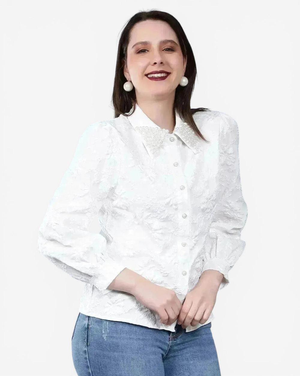 Pearl Beading Jacquard Shirt