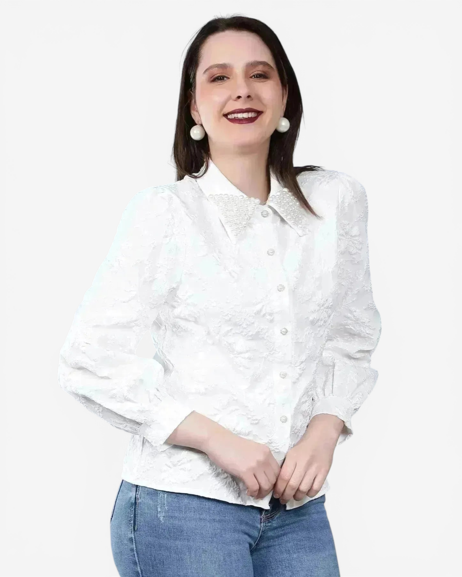 Pearl Beading Jacquard Shirt
