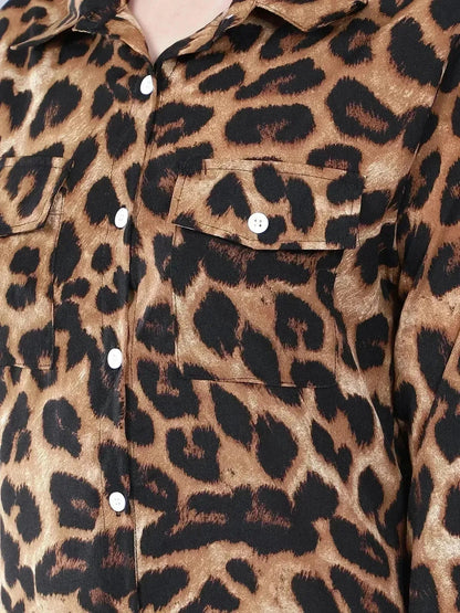 Leopard Print Long Shirt Dress