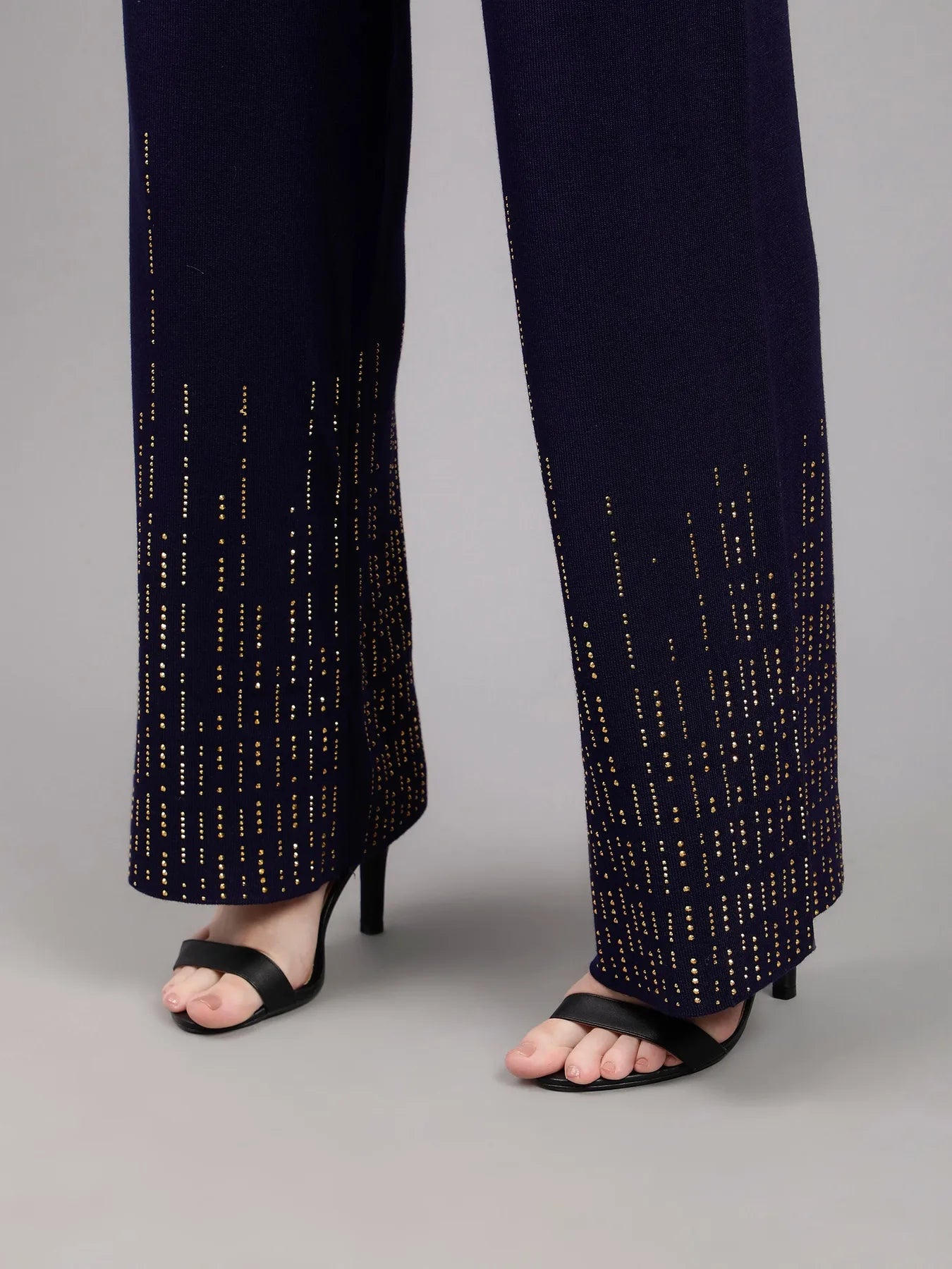 Metallic Rhinestone Knitted Two Piece Set