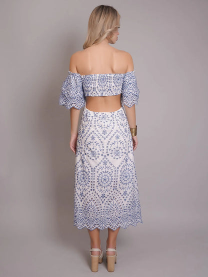 Off-Shoulder Embroidered Dress