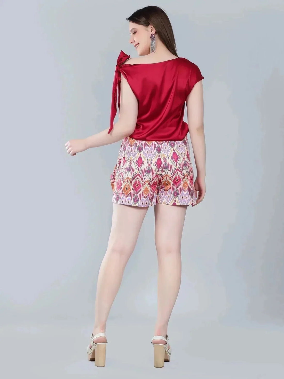 Tie Shoulder Satin Blouse