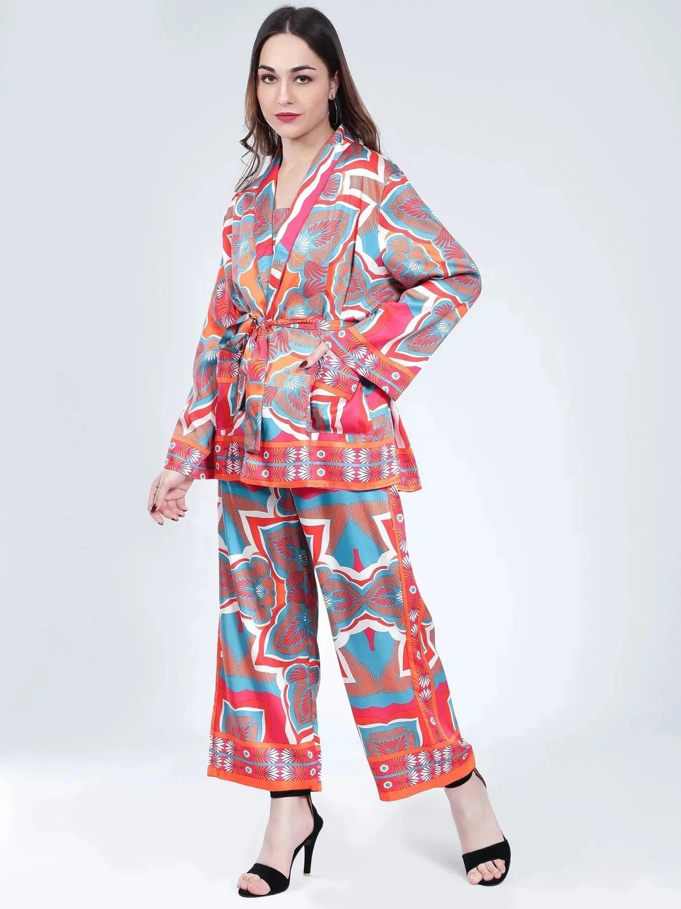 Tropical Printed Kimono Three-Piece Set