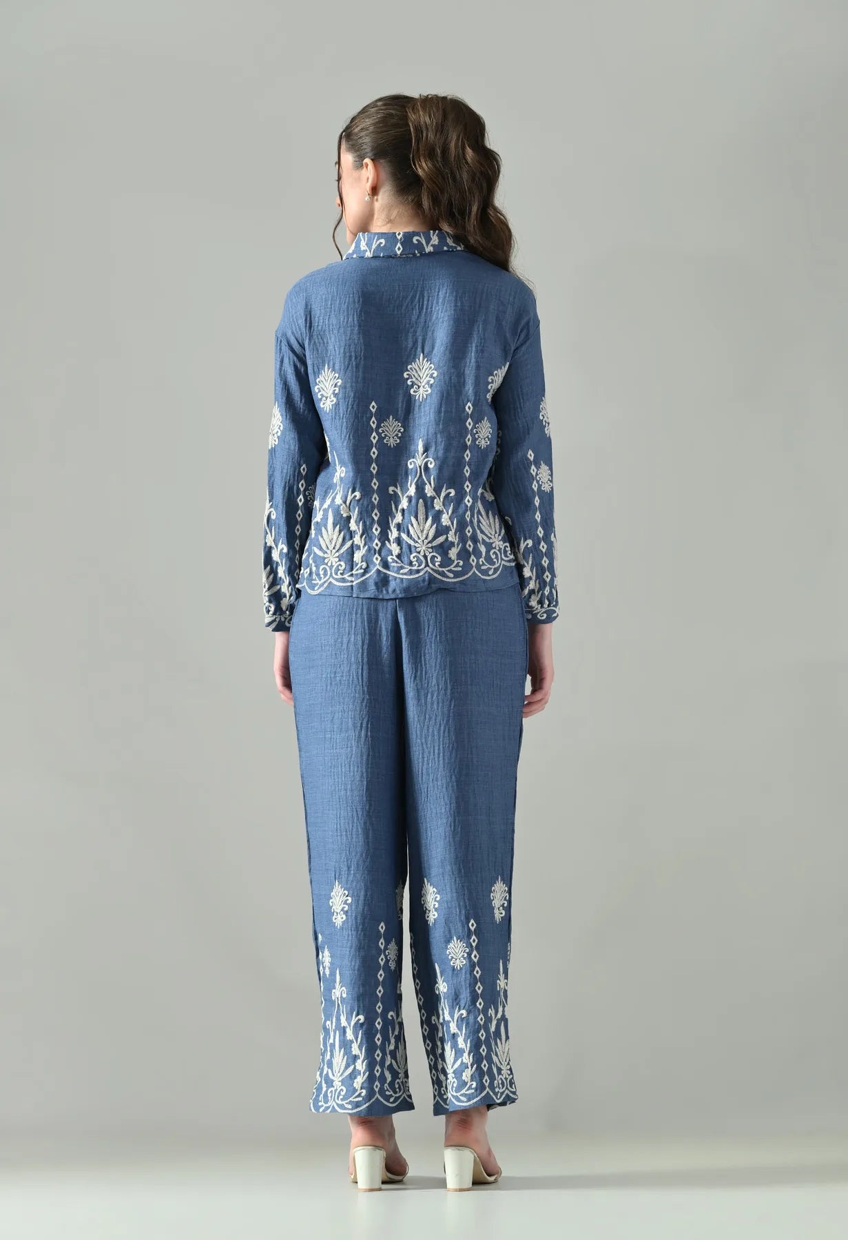 Embroidered Denim Ease Co-ord Set