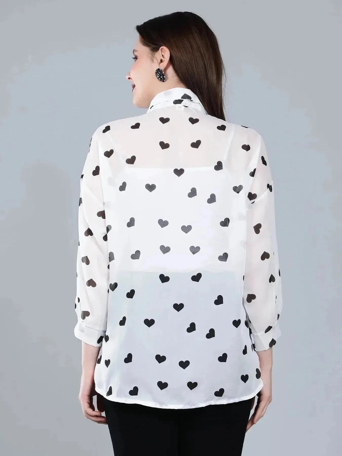 Heart Print Sheer Shirt