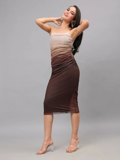 Gradient Sheath Pleated Cami Dress