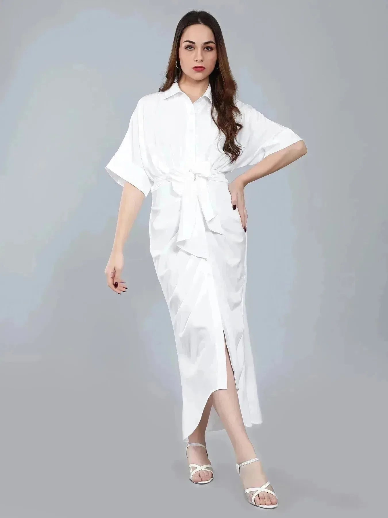 Cinched Waist Belted Shirt Dress