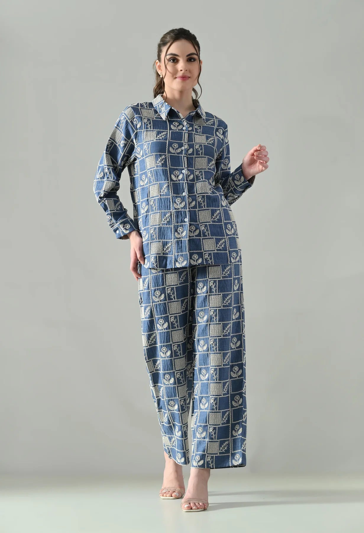 Floral Cube Embroidered Co-ord Set