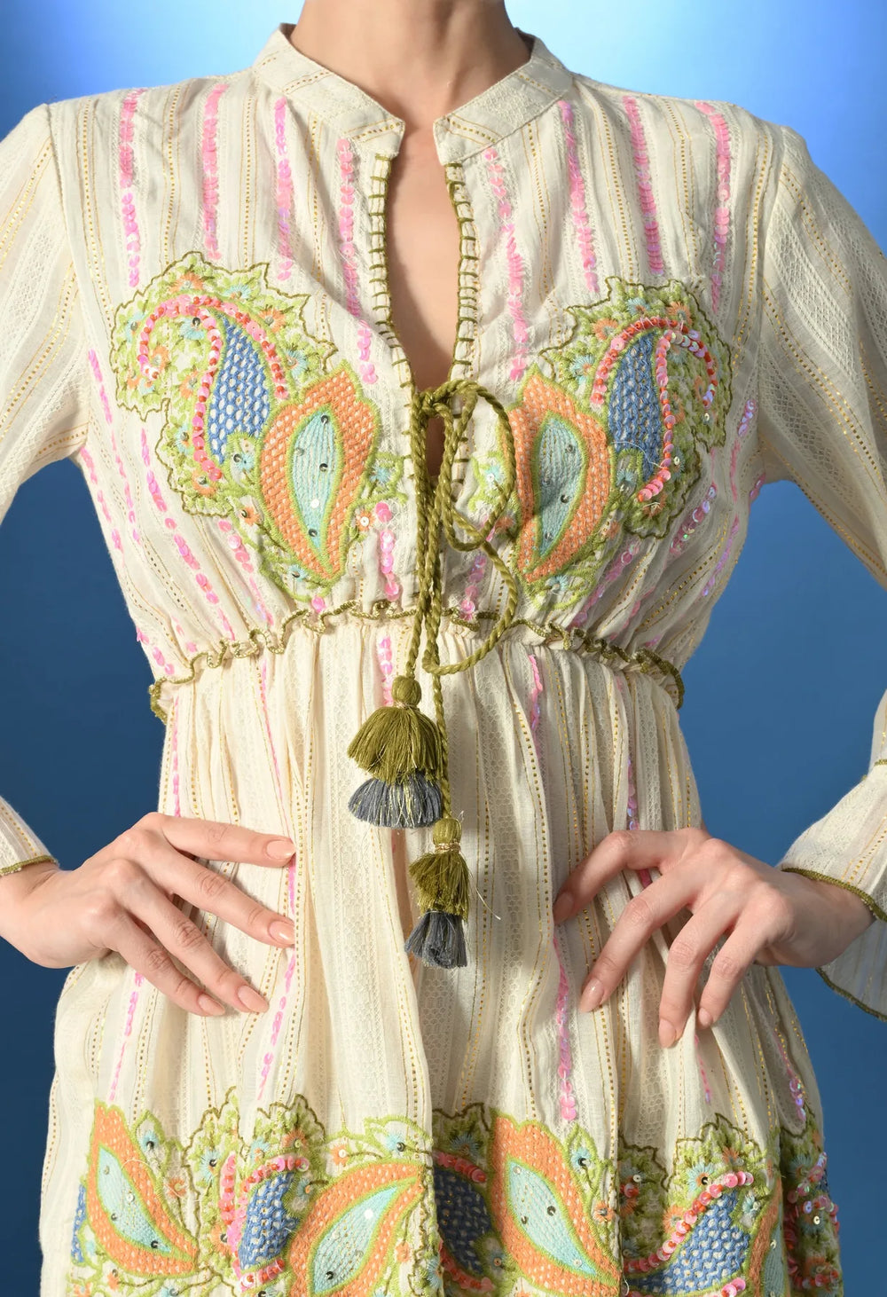 Olive Paisley Charm Short Dress