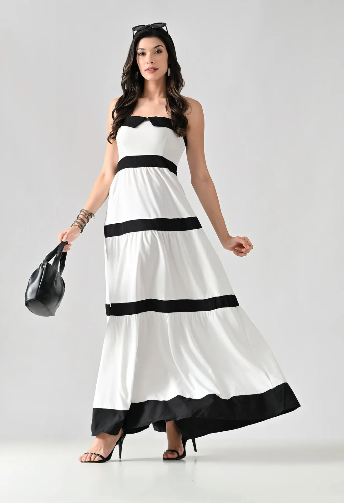 Striped Bowknot Maxi Dress