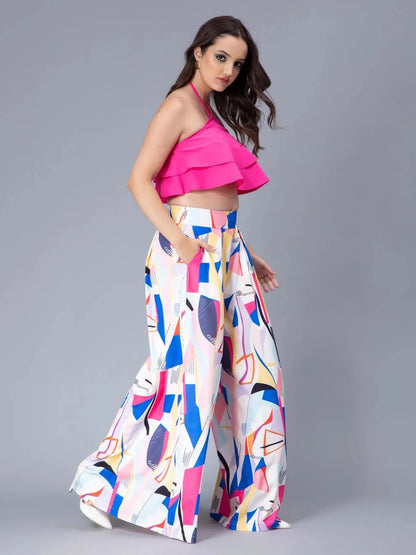 Ruffle Cami And Abstract Print Pants Set