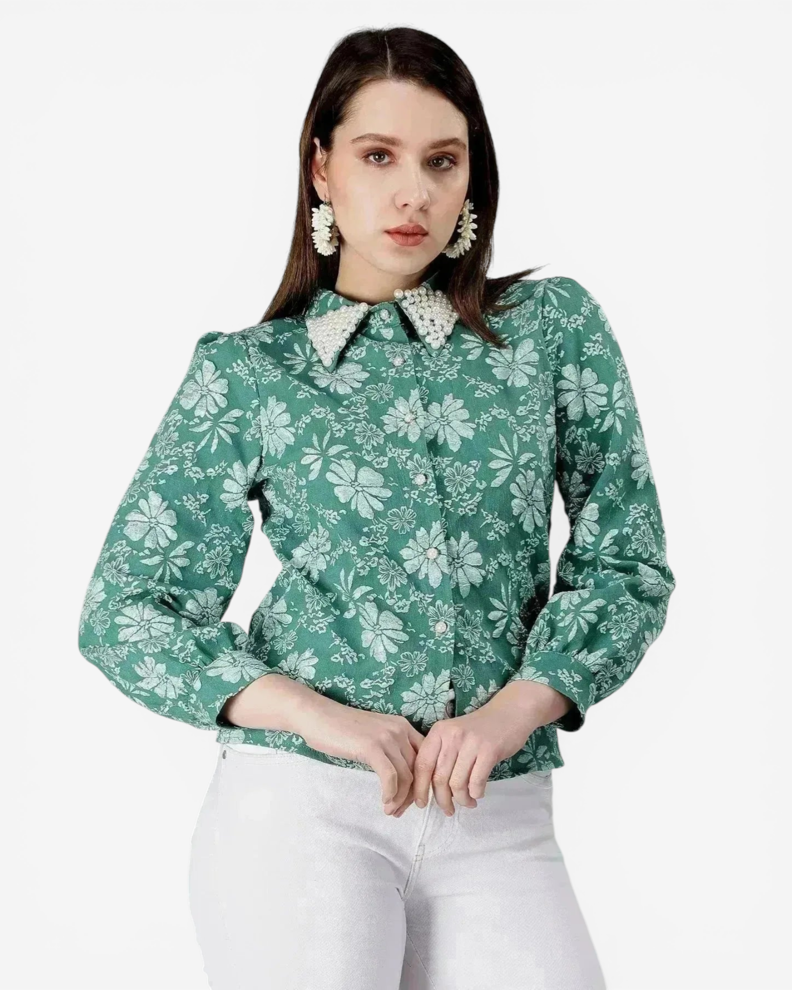 Pearl Beading Jacquard Shirt