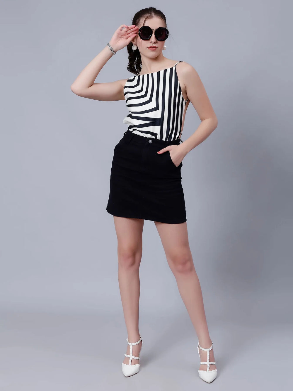 High Waist A-line Denim Skirt