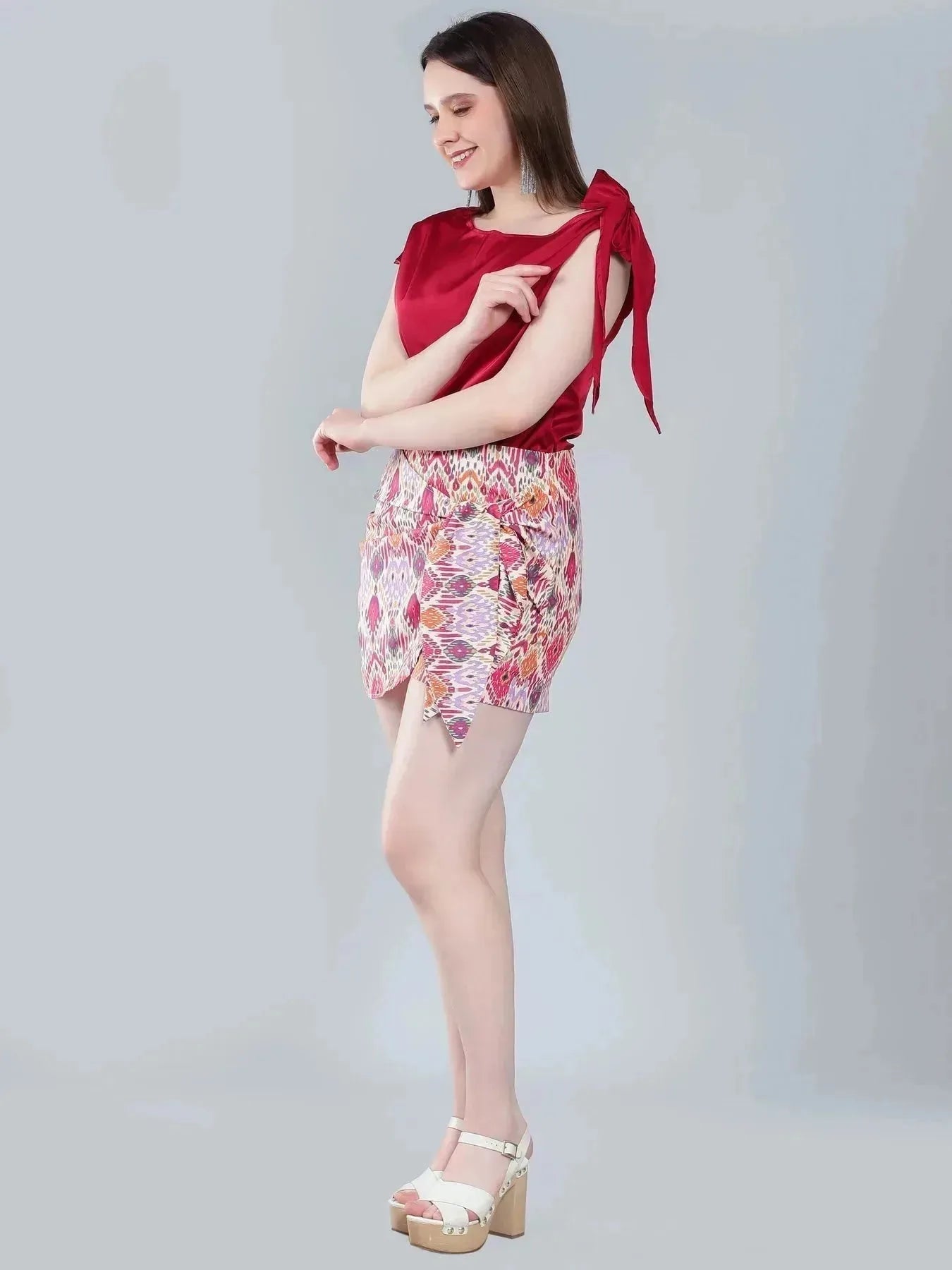 Tie Shoulder Satin Blouse