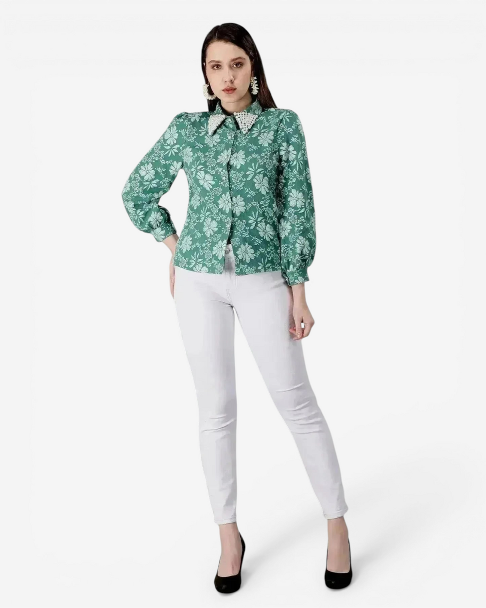 Pearl Beading Jacquard Shirt