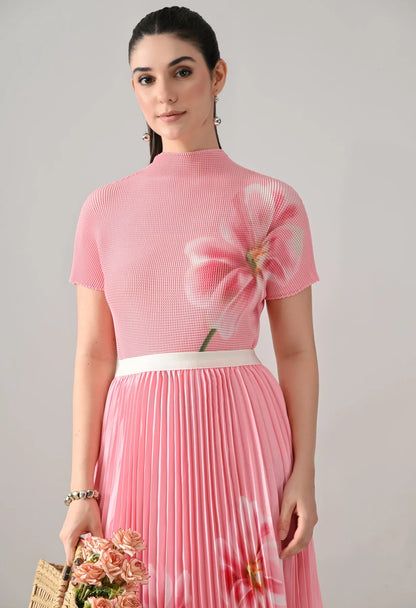 Floral Printed Pleated Two-Piece Set