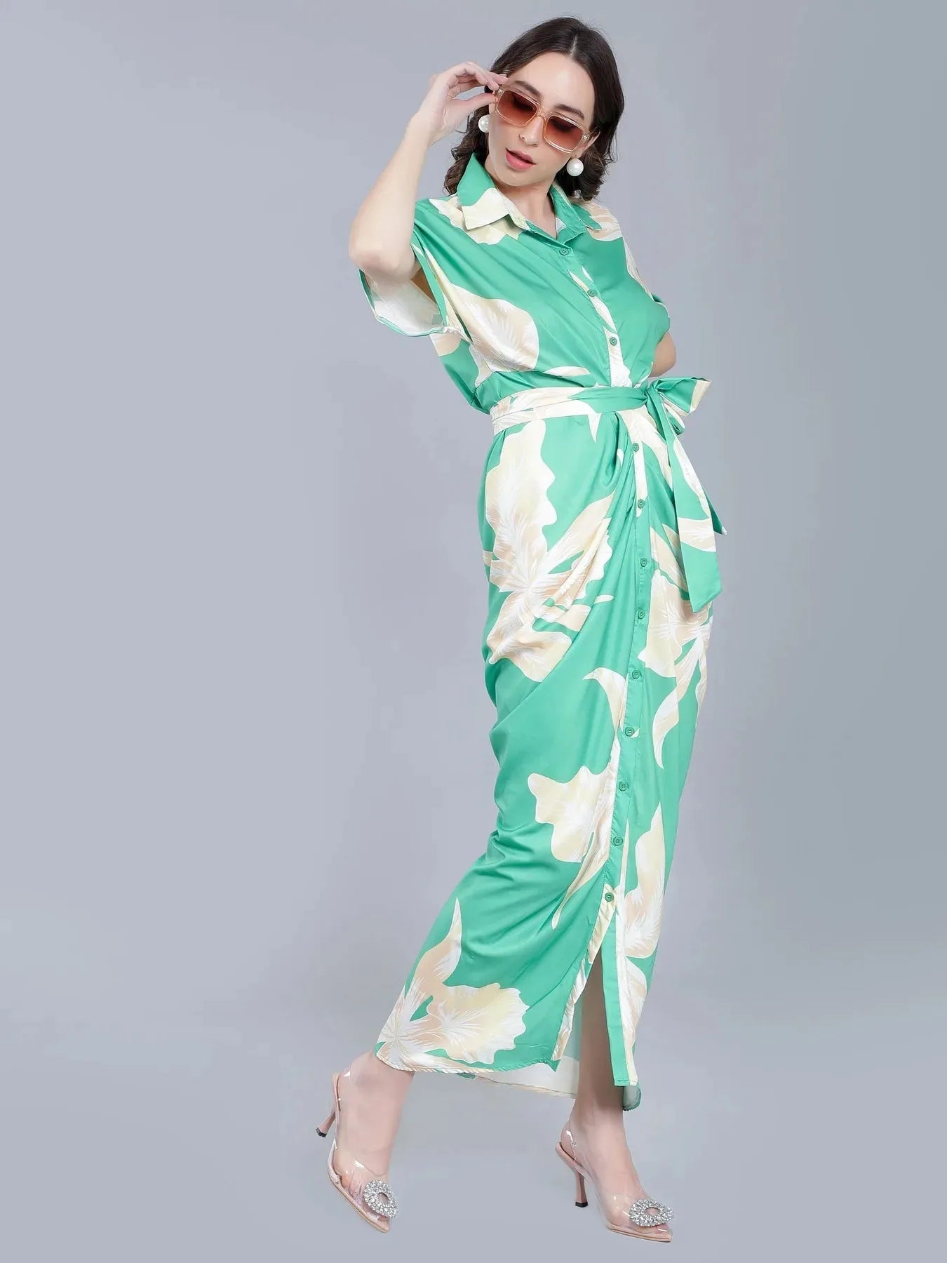 Button Down Ruched Shirt Dress