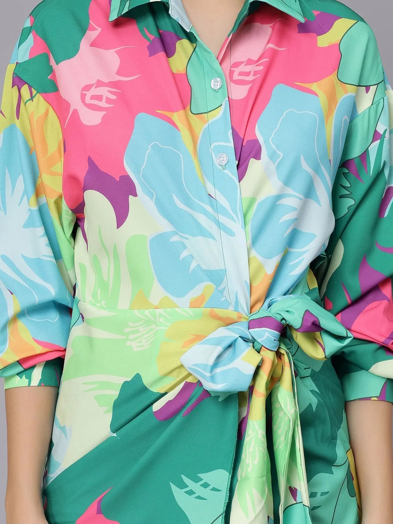 Floral Wrap Shirt Mini Dress