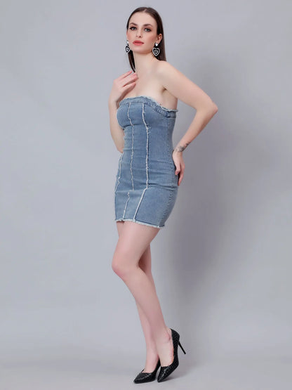 Frayed Denim Bodycon Dress