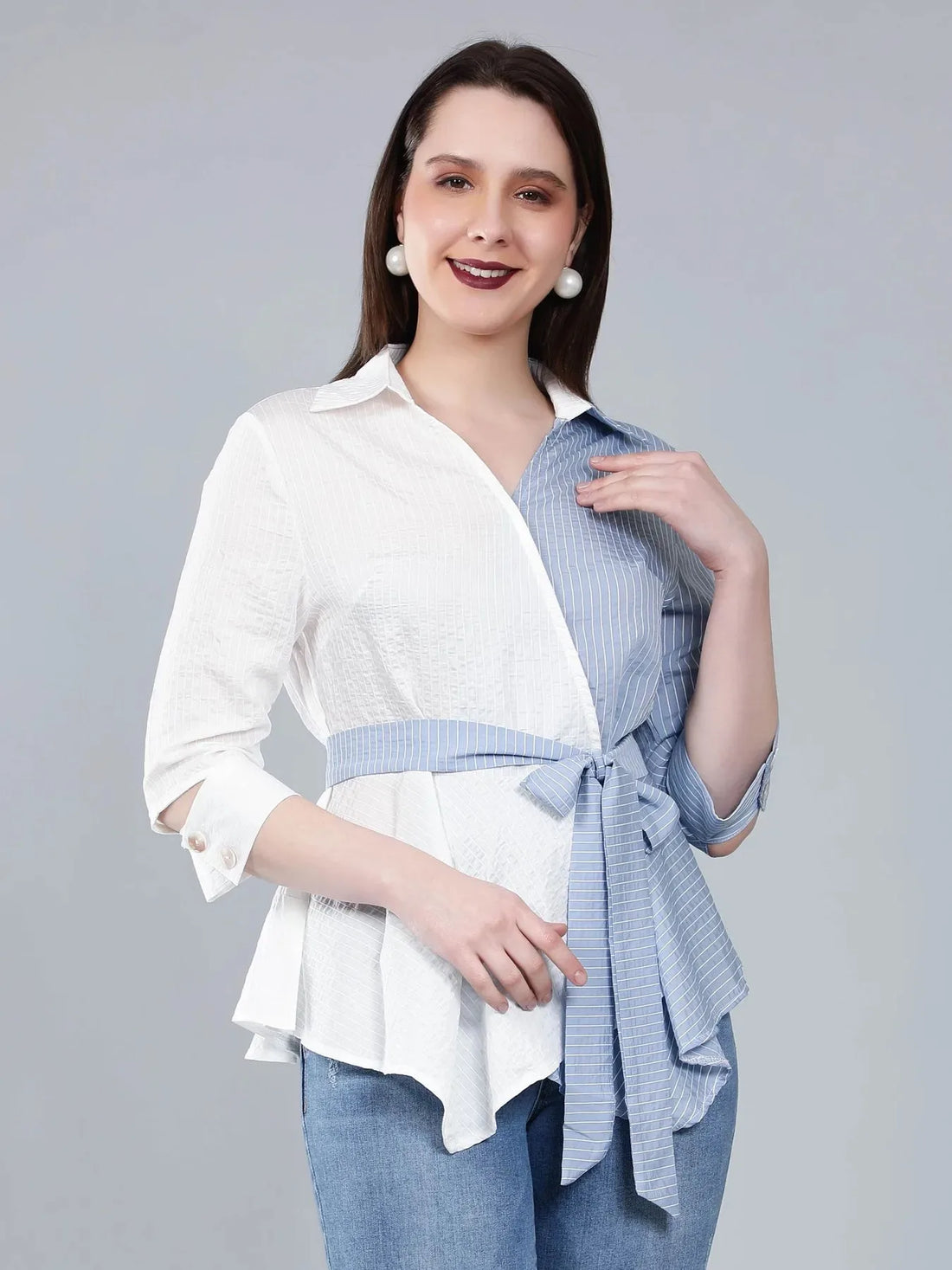 Colorblock Overlap Assymetrical Belted Top