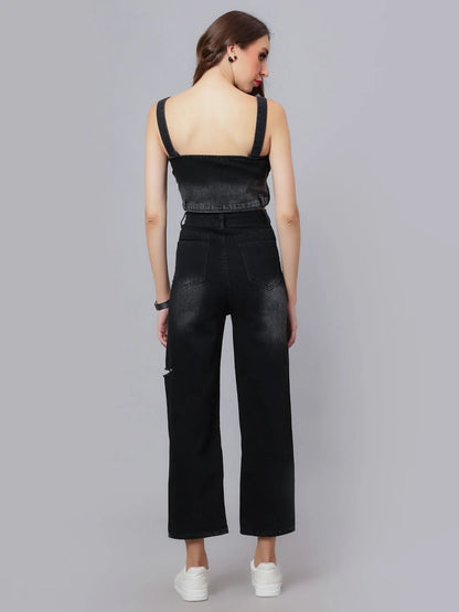 Denim Crop Pant Set
