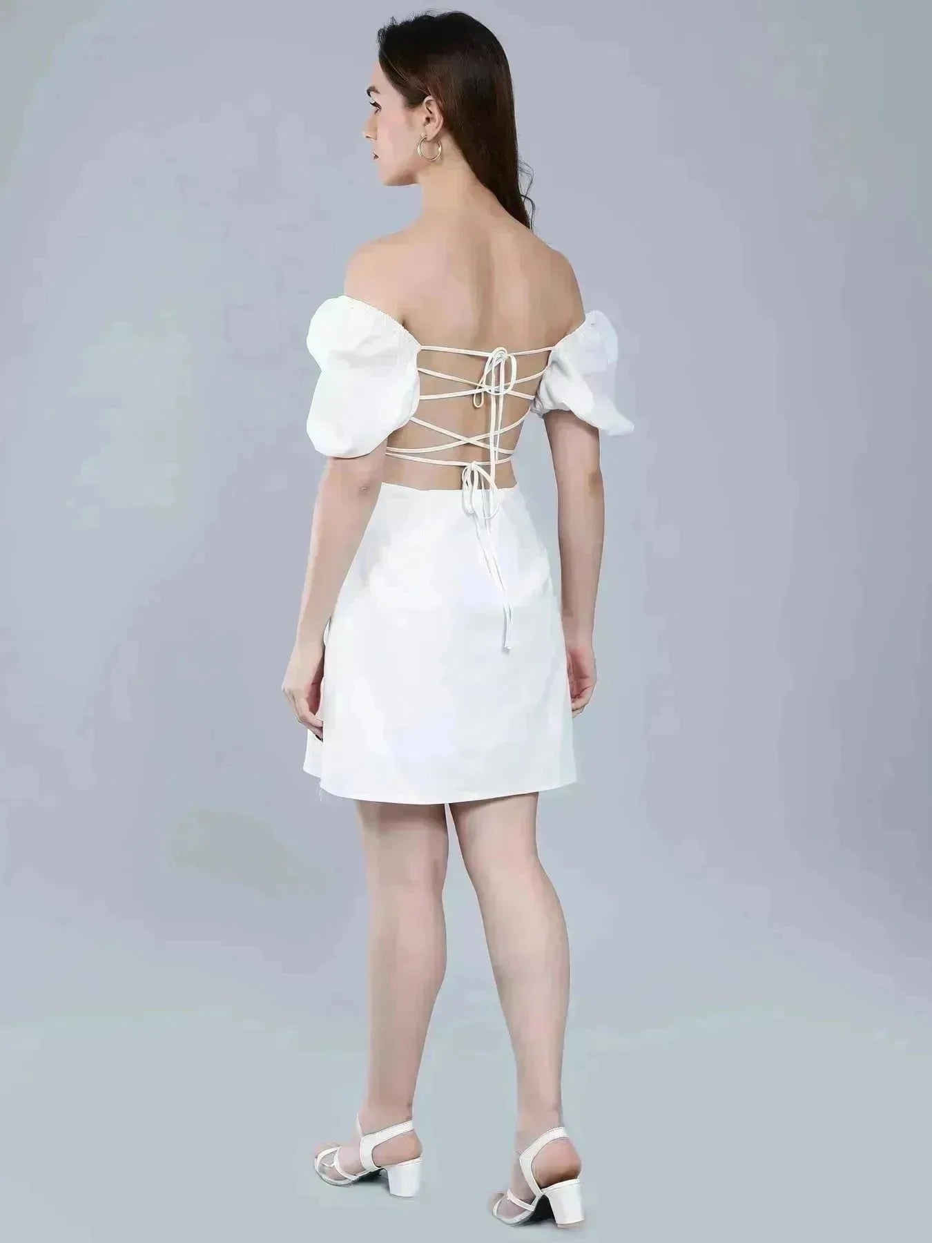 Off Shoulder Puff Sleeves Dress