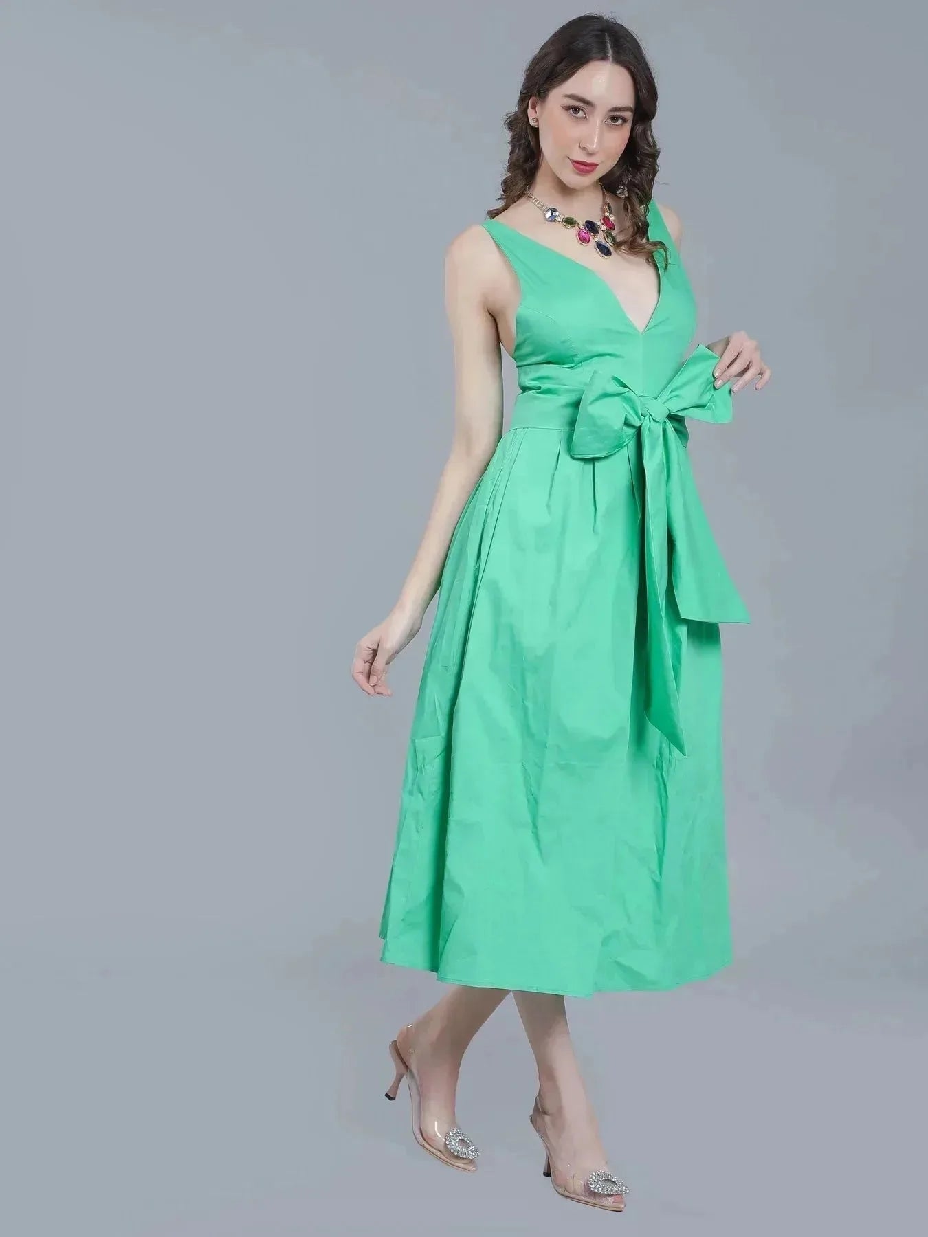 Deep V-Neck Cotton Dress