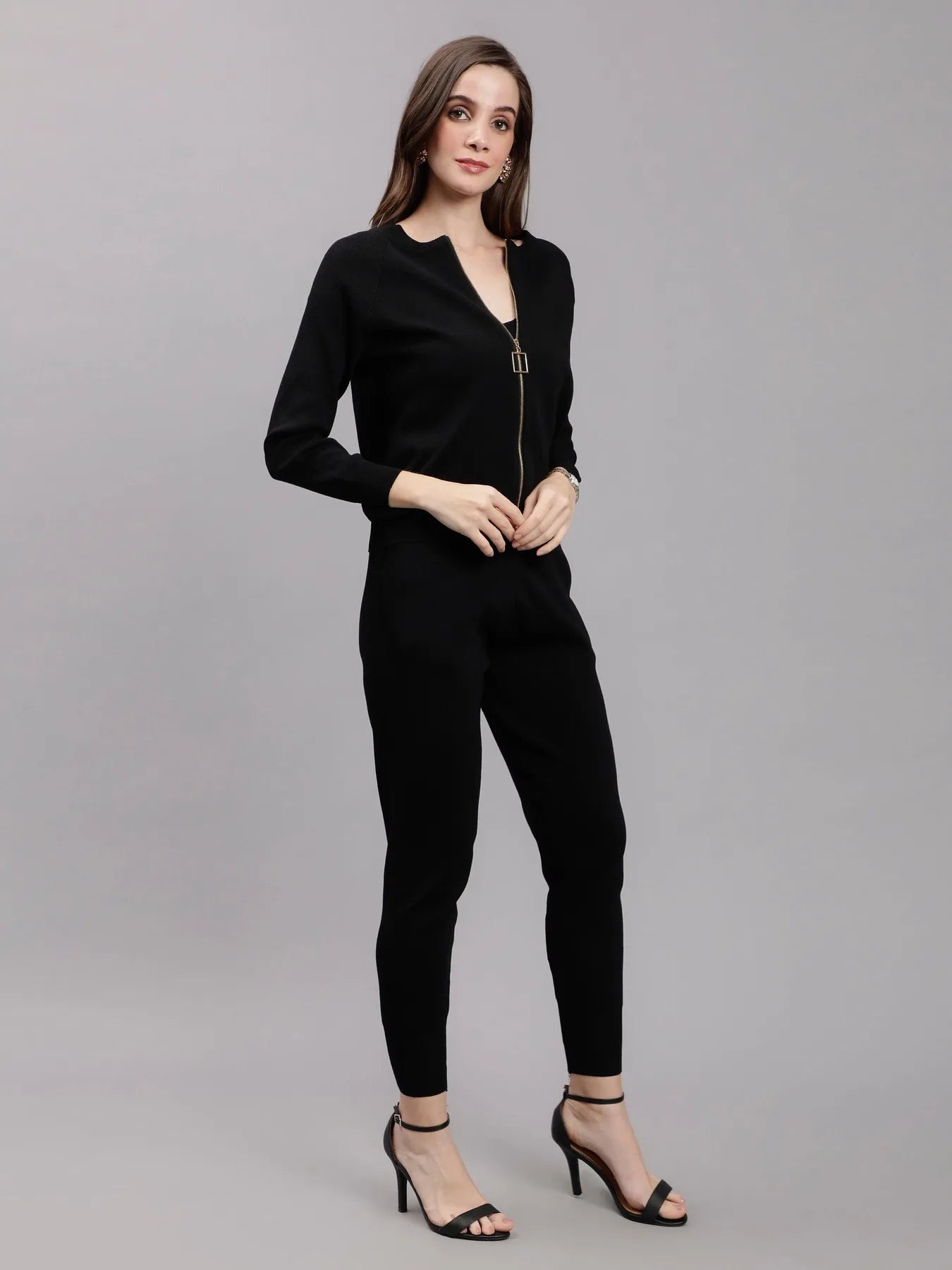 Front Zip Knitted Three Piece Set