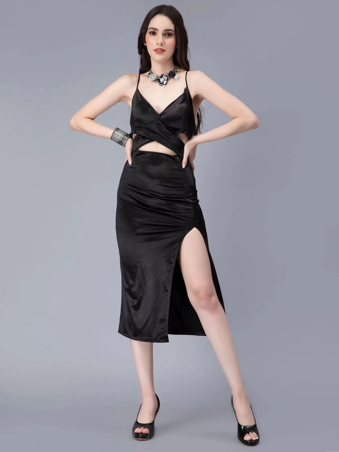 Cross Front Satin Dress