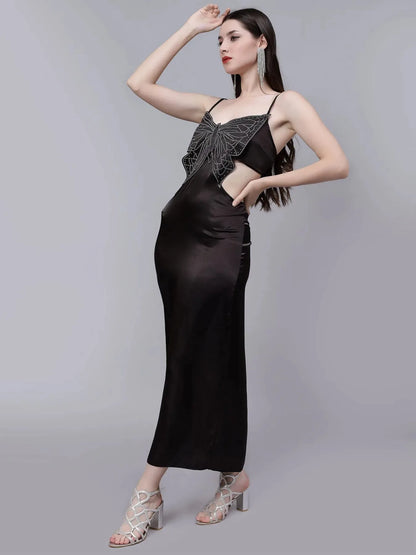 Rhinestone Butterfly Patch Slip Dress