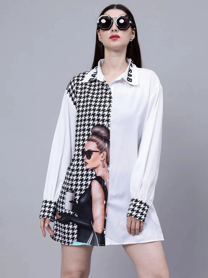 Houndstooth Pattern Oversized Shirt