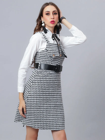 Houndstooth Tweed Suspender Dress &amp; Shirt Set