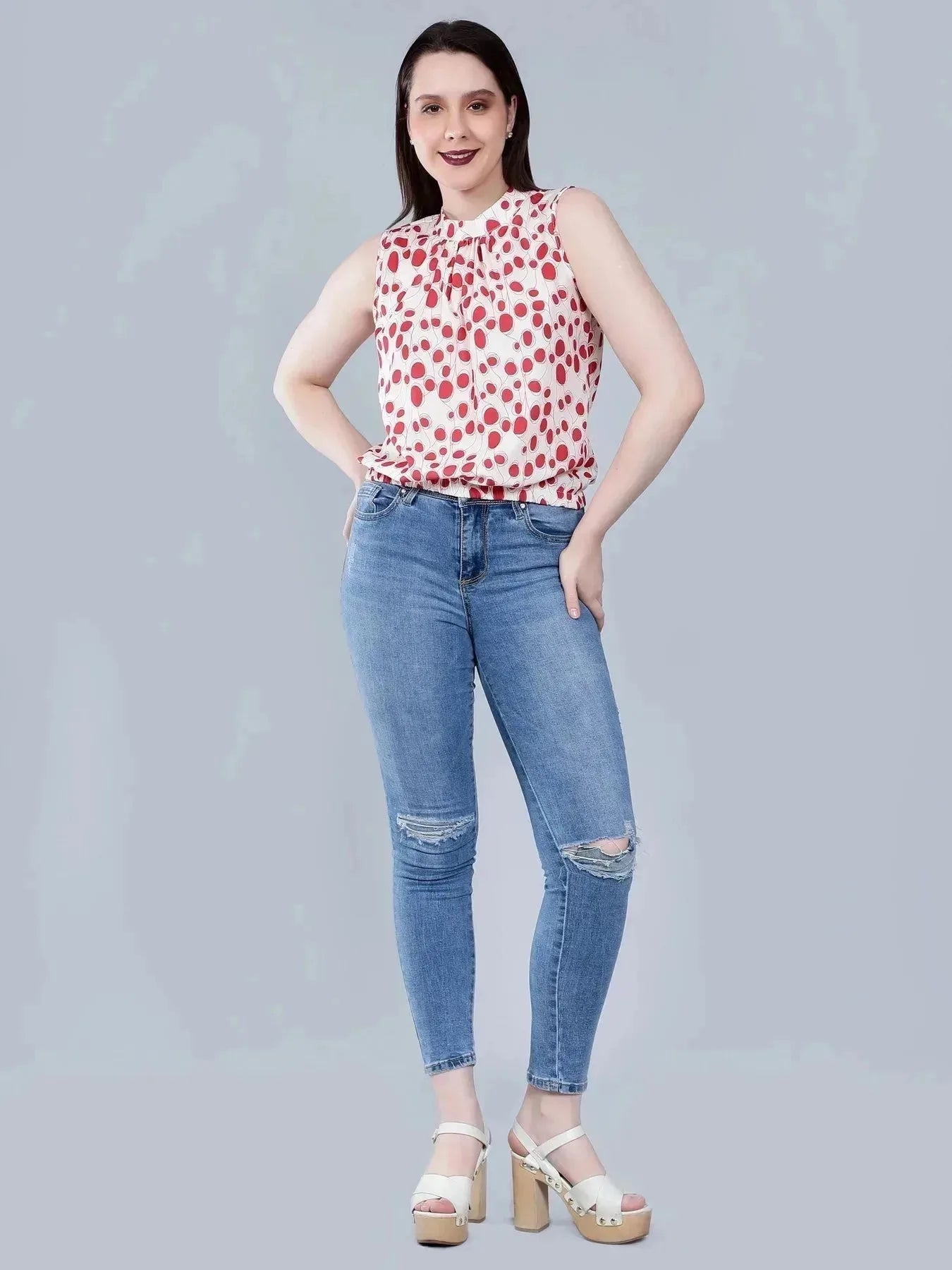 Band Neck Sleeveless Blouse