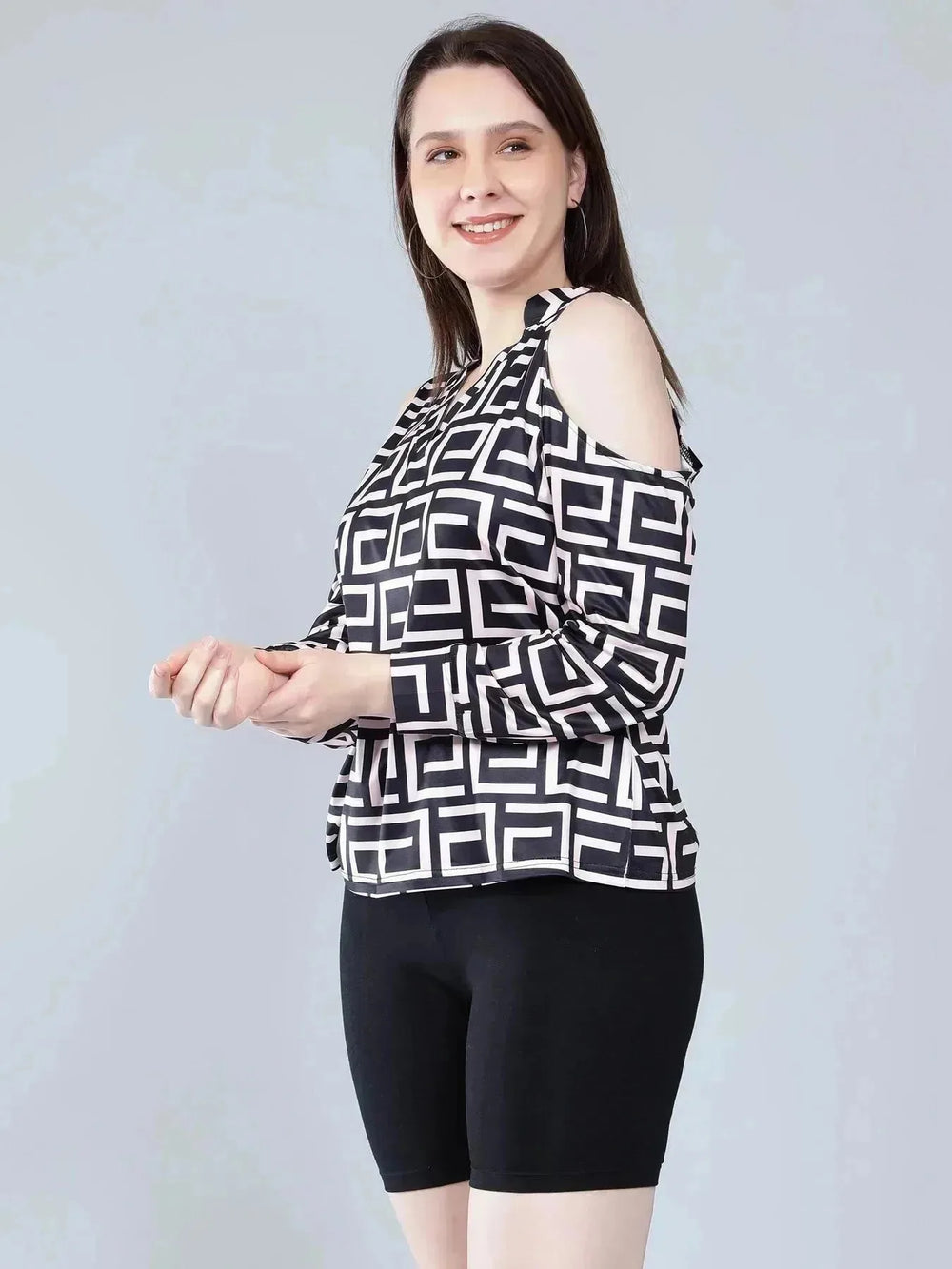Geometrical Cold Shoulder Blouse