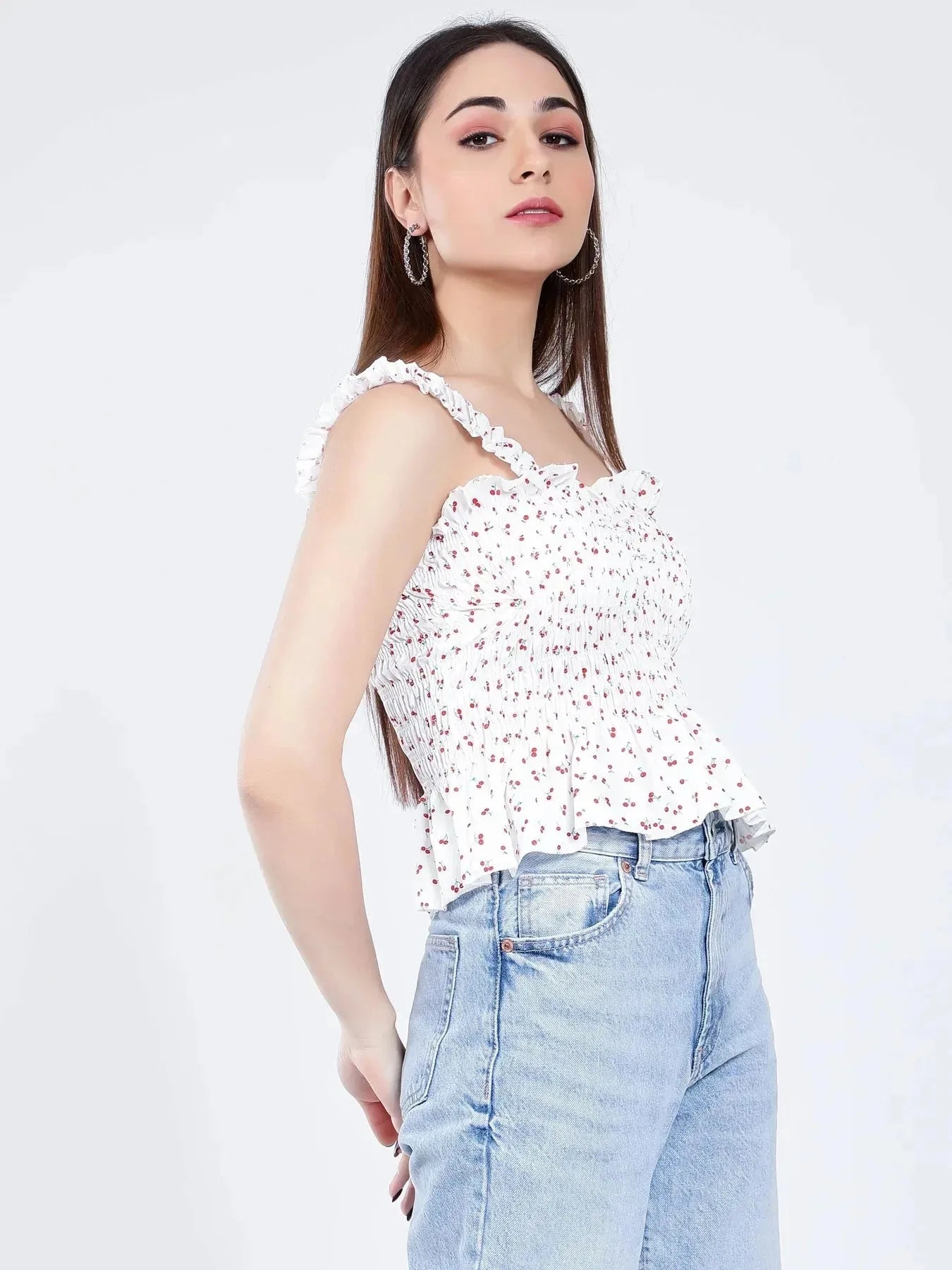 Smocking Cherry Print Top