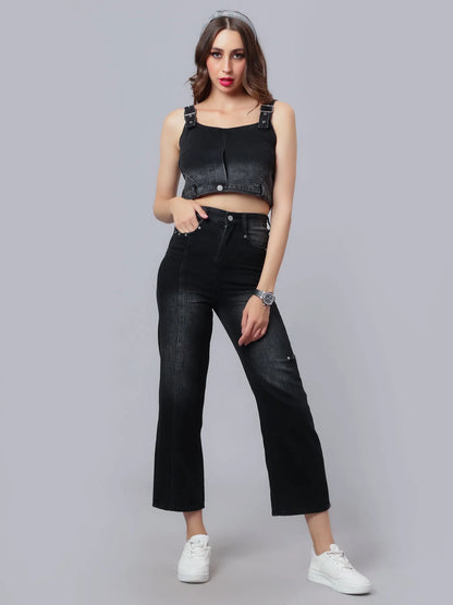 Denim Crop Pant Set